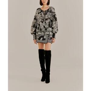 Farm Rio 'Paisley' Black Bloom Cotton Mini Skirt Size 25